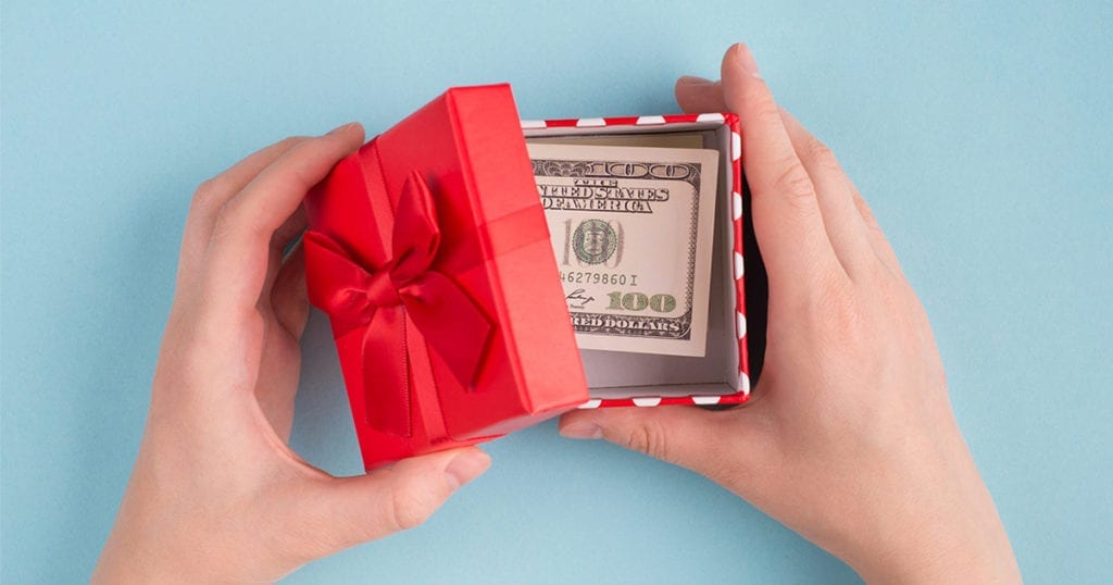 Last Minute Holiday Gifts Money as Wrapped Present Social Share