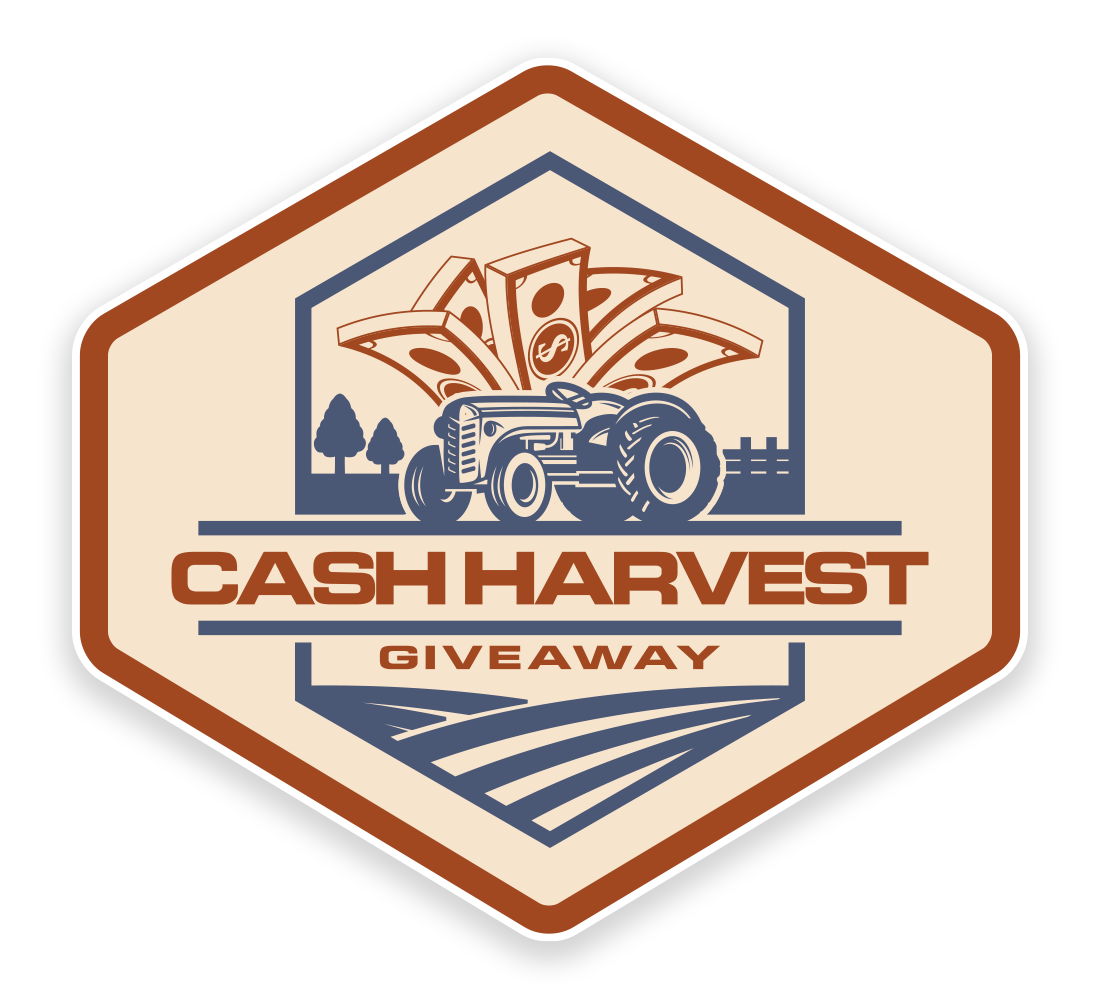 Cash Harvest Giveaway logo showing a tractor and stacks of money