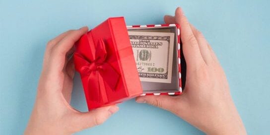 Last Minute Holiday Gifts Money as Wrapped Present Social Share